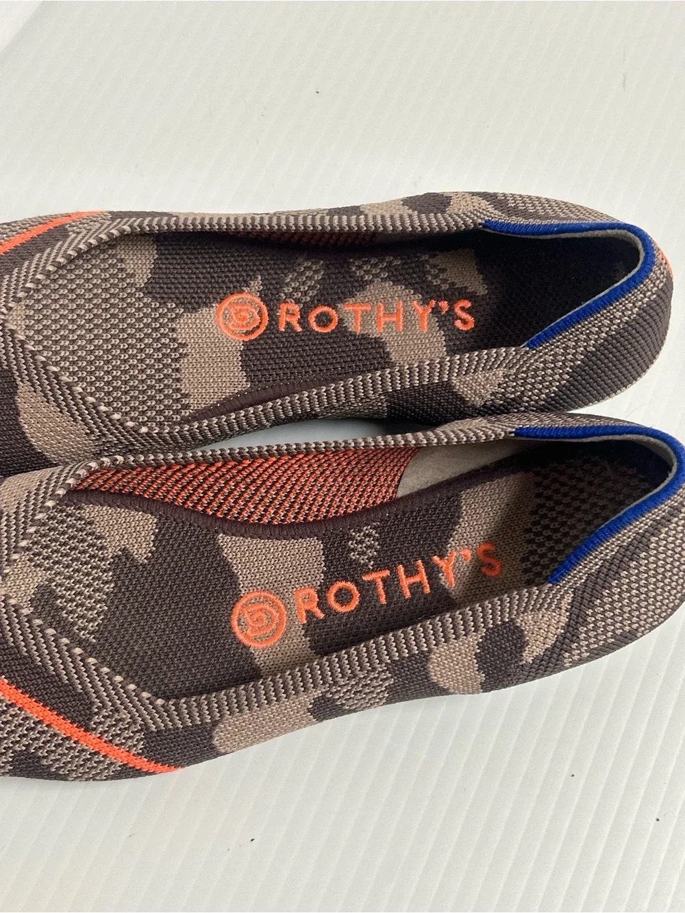 Rothy's The Flat Taupe Camo Neon Orange Stripe Knit Flats Women’s US 7.5 Retired